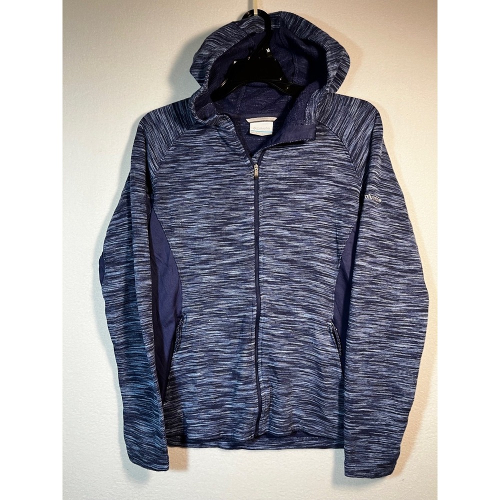 Columbia Women's Full Zip Hooded Knit Jacket Heather BLUE Size MEDIUM
